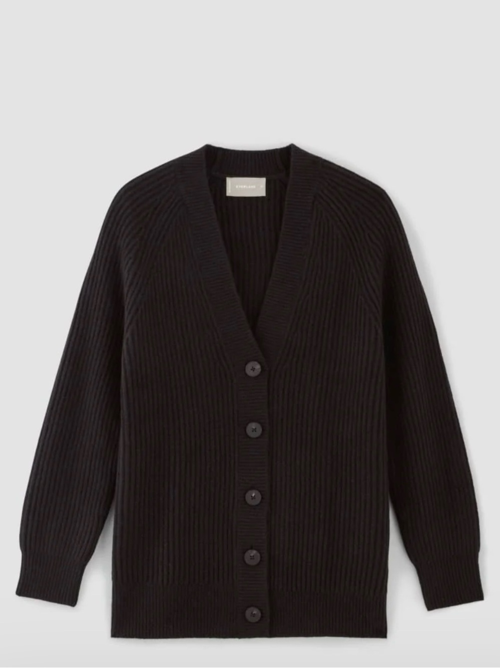 Everlane Black Ribbed Button-Up Cardigan